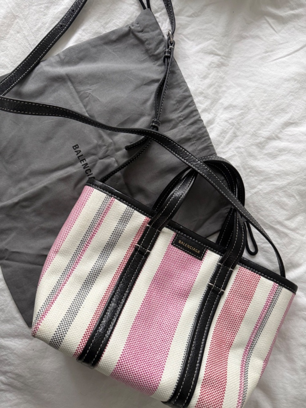 Balenciaga Leather Top Handle Bag Tote | Pink & Black Striped
